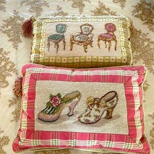 Two needle point decorative pillows